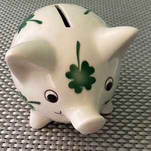 Goebel small Vintage MCM White Piggy Bank with Green Clover Accents